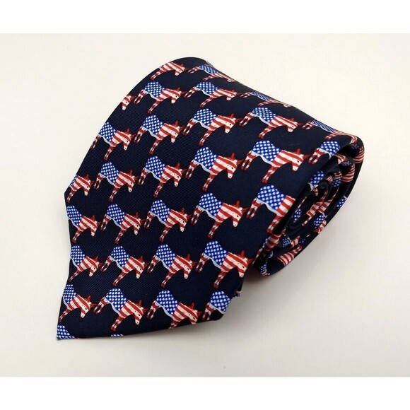 MUSEUM ARTIFACTS All Silk Men's Handmade Neck Tie Democrat Donkey American Flag - Picture 3 of 14